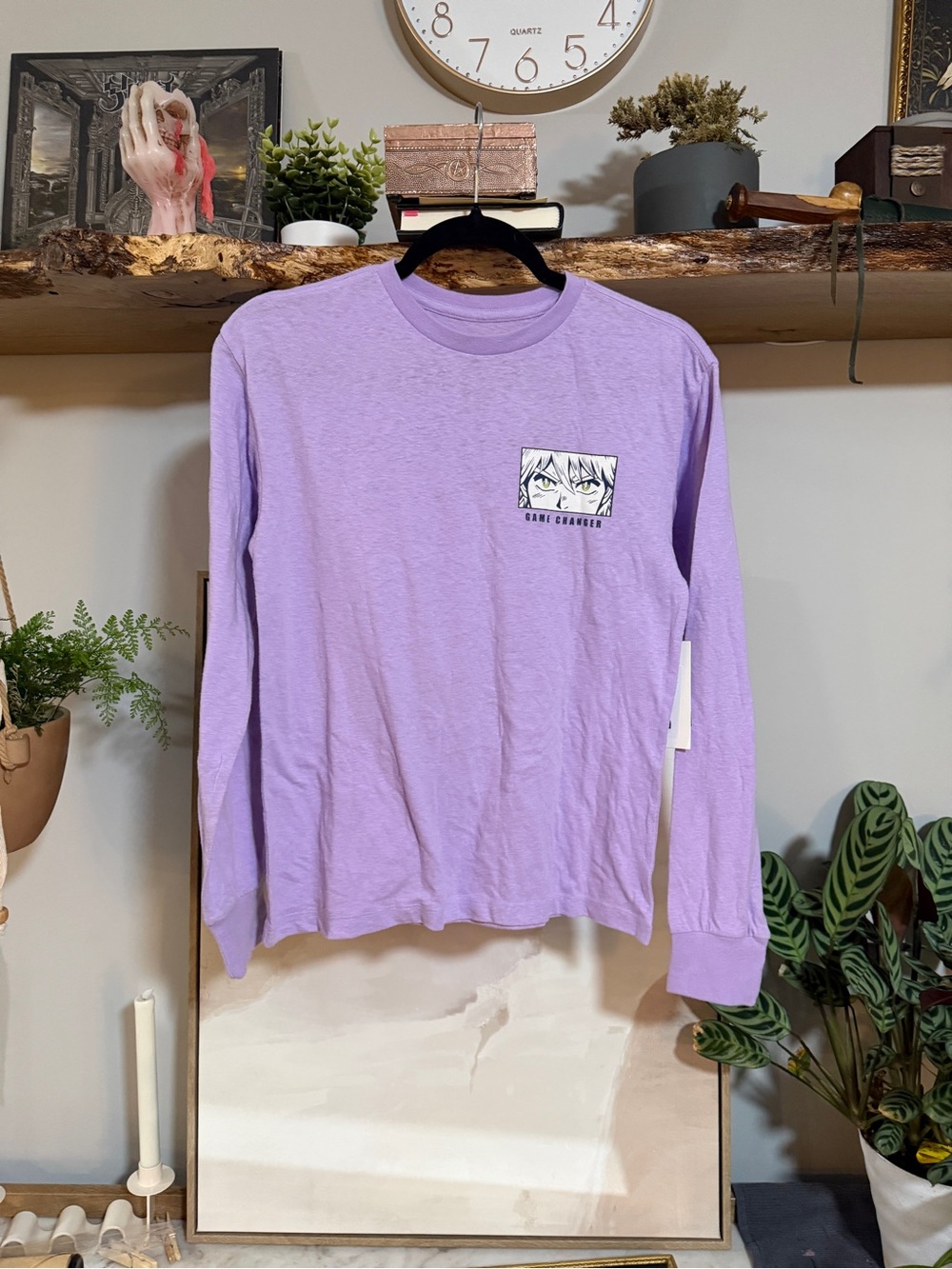 NWT Nordstrom Light Lavender Game Changer Anime Long Sleeve Graphic Tee